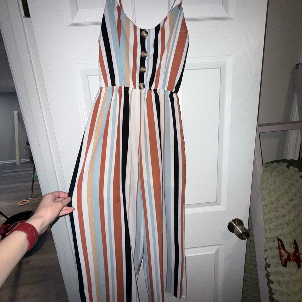 Striped Sleeveless Jumpsuit with Buttons